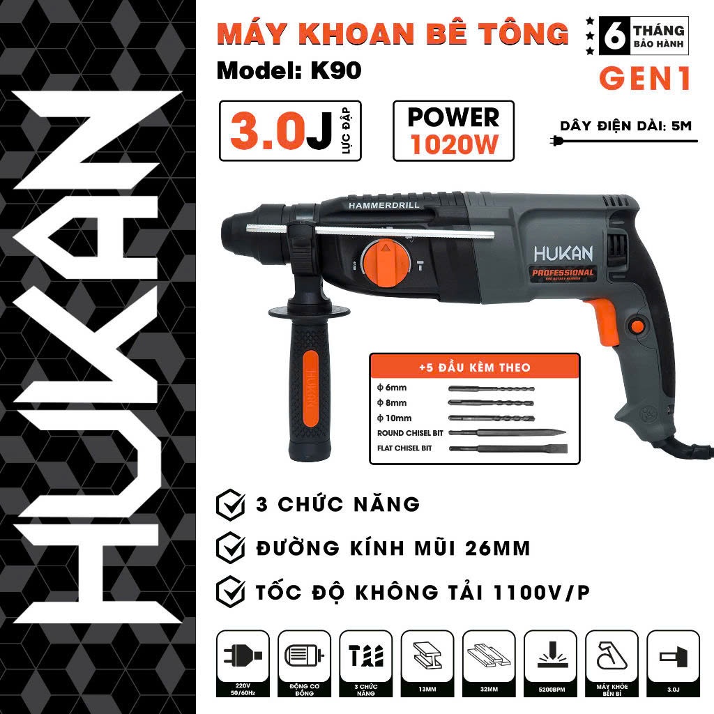 KHOAN BÊ TÔNG 3 CHỨC NĂNG (GEN 1) K90 - 2 KHOAN BÊ TÔNG 3 CHỨC NĂNG (GEN 1) K90 - 2