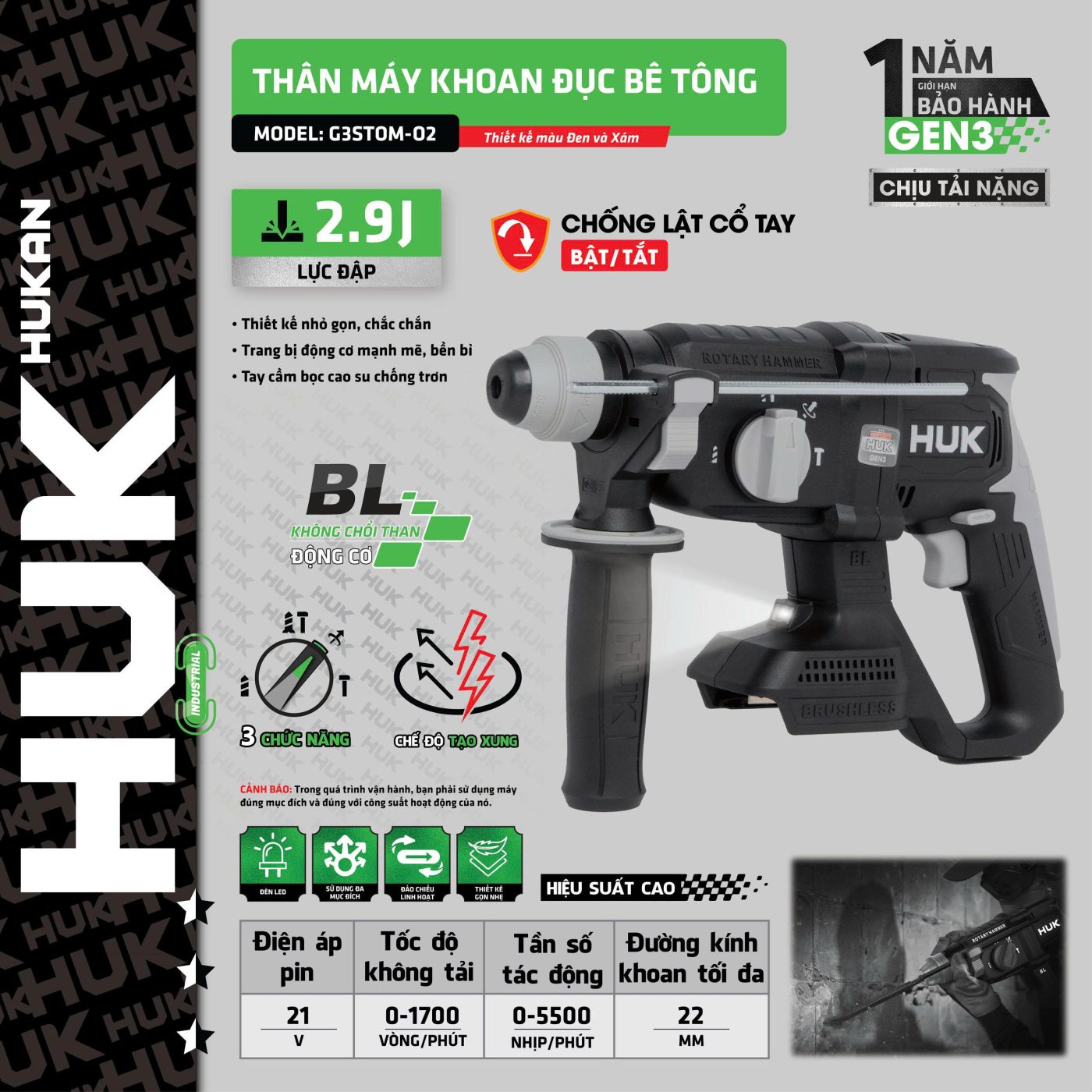MÁY KHOAN BÊ TÔNG PIN 3 CHỨC NĂNG (GEN 3) - F G3STOM-O2 - 3 MÁY KHOAN BÊ TÔNG PIN 3 CHỨC NĂNG (GEN 3) - F G3STOM-O2 - 3
