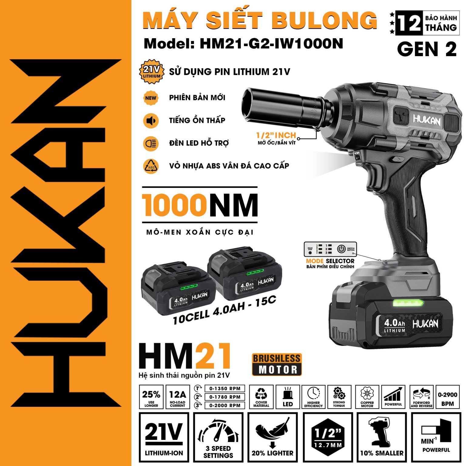 MÁY SIẾT BULONG PIN (GEN 2) HM21-G2-IW1000N MÁY SIẾT BULONG PIN (GEN 2) HM21-G2-IW1000N