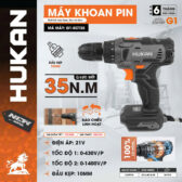 Máy khoan pin G1-KCT35 Hukan Động cơ chổi than 35NM, Chuyên khoan tường, sắt, gỗ, bắt vít, Chính hãng