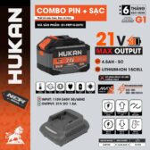 Combo pin và sạc Hukan 15 Cell 21V 4.5Ah G1-FRP15-2UTC Tích Hợp Cổng Sạc USB Type-C Tiện Lợi